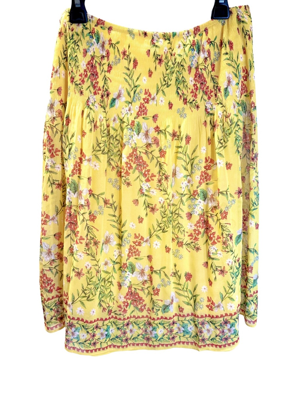 Max Studio Mini Skirt A Line Shirred Waist Panel Yellow and Red Floral Sz M NWT